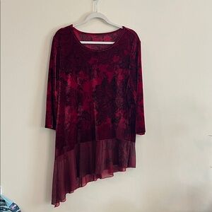 Vintage Velvet paisley Top‎ Red Black Gothic Goth Rhinestone Dark Romantic Tunic